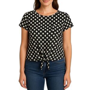 French Laundry Women’s Polka Dot Tie-Front Sheer Top | Size Medium